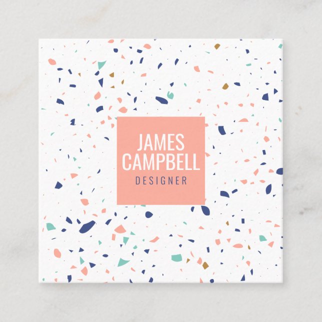 Modern light pink terrazzo marble abstract pattern square business card (Front)