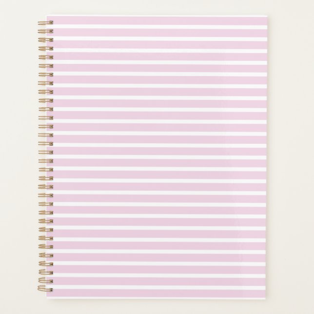 Modern light pink white stripe pattern girly cute planner (Front)