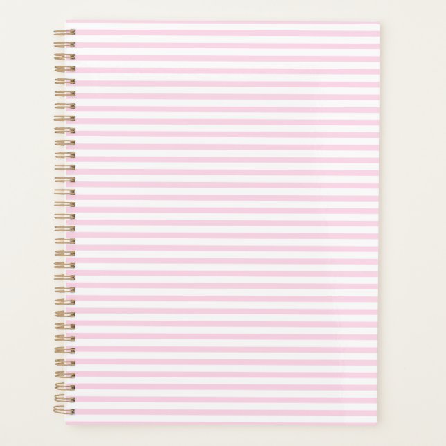 Modern light pink white stripes pattern girly cute planner (Front)
