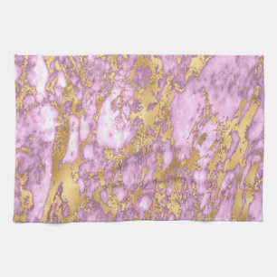 Modern Light Purple and Gold Marble Pattern Kitchen Towel