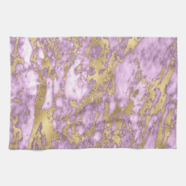 Modern Light Purple and Gold Marble Pattern Kitchen Towel (Horizontal)