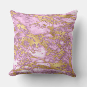 Modern Light Purple and Gold Marble Pattern Throw Pillow