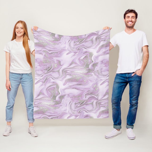 Modern Light Purple and Silver Marble Pattern Fleece Blanket (In Situ)