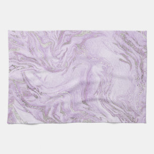 Modern Light Purple and Silver Marble Pattern Kitchen Towel