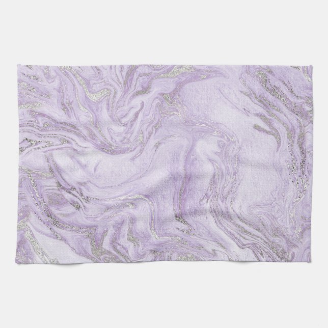 Modern Light Purple and Silver Marble Pattern Kitchen Towel (Horizontal)