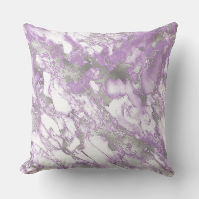 Modern Light Purple and Silver Marble Pattern Throw Pillow (Front)