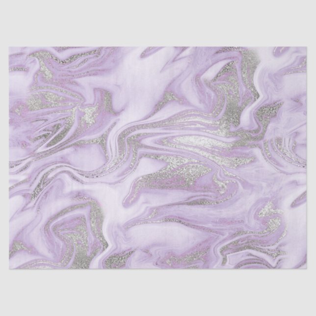 Modern Light Purple and Silver Marble Pattern Tissue Paper (Front)