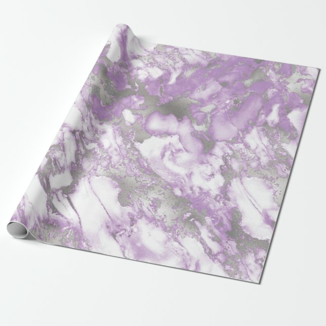Modern Light Purple and Silver Marble Pattern Wrapping Paper (Unrolled)