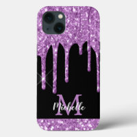 Modern Light Purple Glitter Drips Monogram 