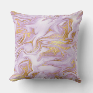 Modern Light Purple, White and Gold Marble Pattern Throw Pillow