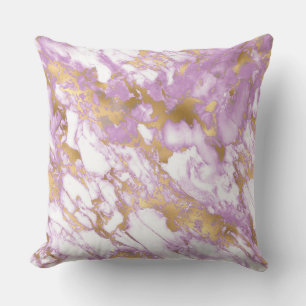 Modern Light Purple, White and Gold Marble Throw Pillow