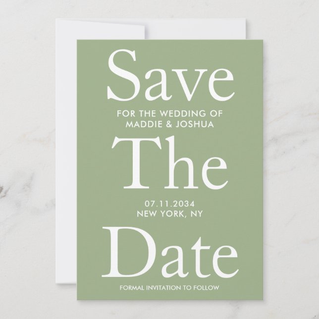 Modern Light Sage Green Save The Date (Front)
