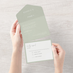 Modern Light Sage Green Seal Send Wedding All In One Invitation