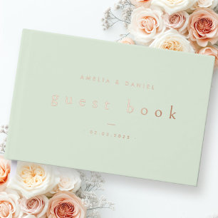 Modern light sage green wedding names date real guest book