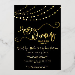 Modern Light String Script Housewarming Party Gold
