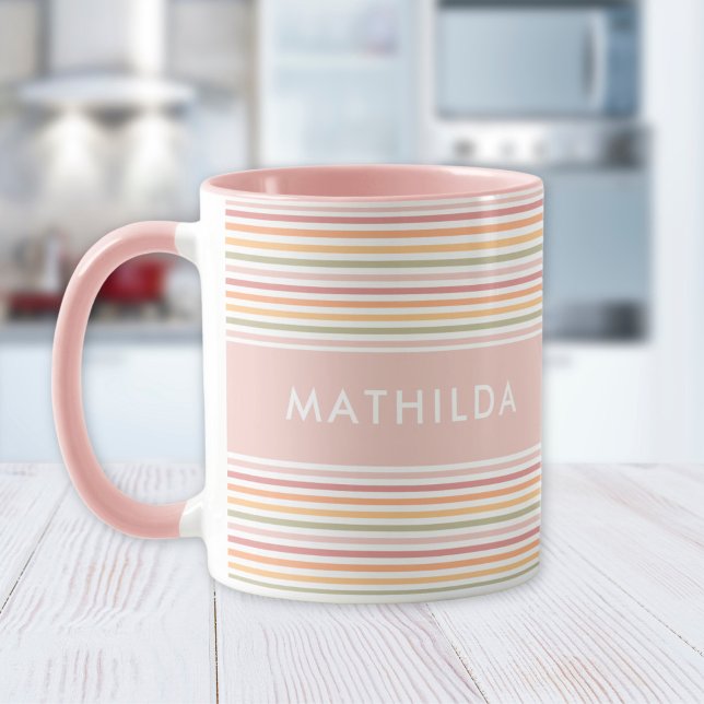 Modern light stripes mug (mug with stripes and name)