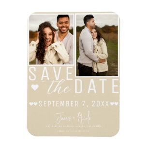 Modern Light Tan Save the Date 2 Photo Wedding Magnet