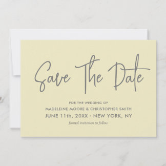 Modern Light Yellow Calligraphy Scannable QR Code Save The Date