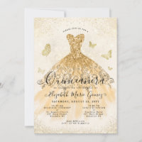 Modern Light Yellow Gold Glitter Gown Quinceanera