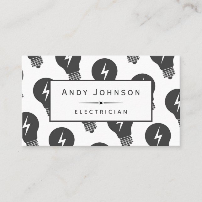 Modern Lightbulb Pattern Electrician Maintenance Business Card (Front)