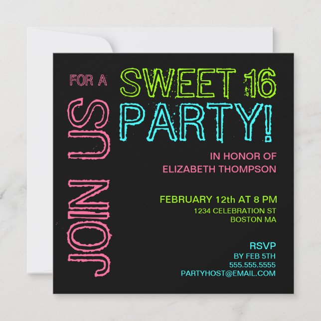 Modern Lights Sweet 16 Birthday Party Invitation (Front)