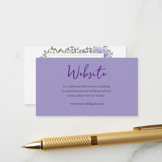 Modern Lilac Blue Hydrangea Floral Wedding Website Enclosure Card (Front/Back In Situ)