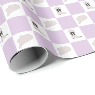 Modern Lilac Chequered Cowgirl Rodeo Pattern Wrapping Paper
