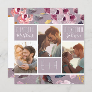Modern Lilac Floral Photo Collage Wedding Invitation