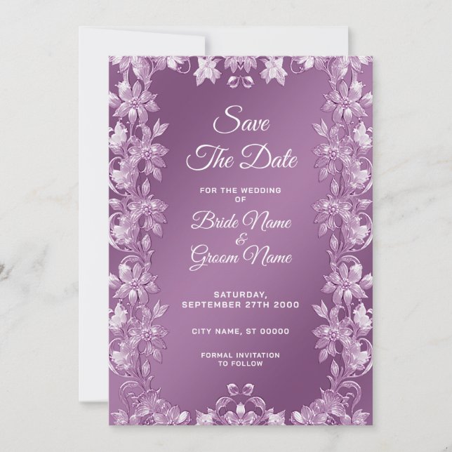 Modern Lilac Floral Save The Date (Front)