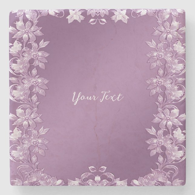 Modern Lilac Floral Stone Coaster (Front)