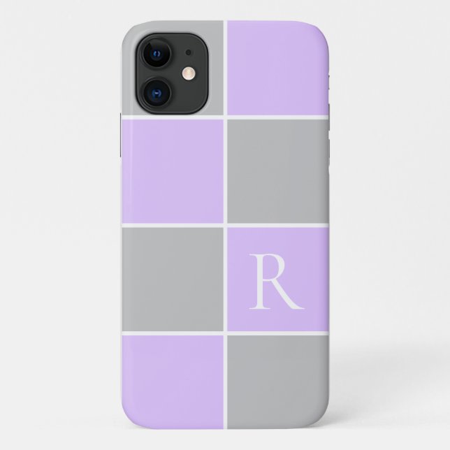 Modern lilac, grey square colour block monogrammed Case-Mate iPhone case (Back)