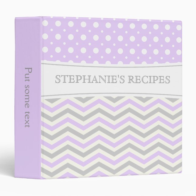 Modern lilac, grey, white chevron & polka dot binder (Front/Spine)