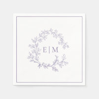 Modern Lilac Lavender Leafy Crest Monogram Wedding