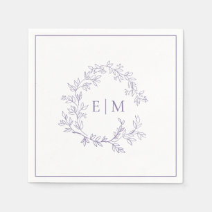 Modern Lilac Lavender Leafy Crest Monogram Wedding Napkin