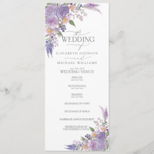 Modern Lilac Lavender Mauve Script Floral Wedding Program