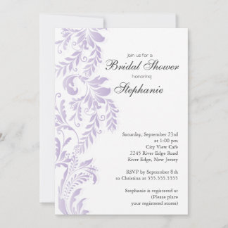 Modern Lilac Leaf Swirl Bridal Shower Invitation