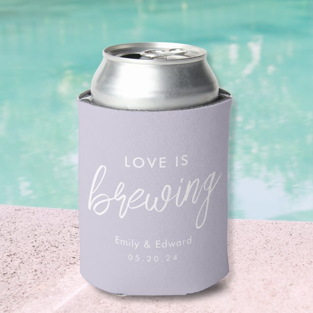Modern Lilac Love is Brewing Wedding Favour Can Cooler (Creator Uploaded)