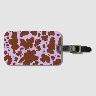 Modern Lilac Purple and Brown Cow Skin Print Luggage Tag