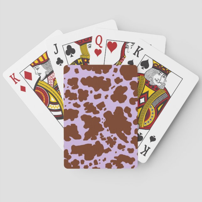 Modern Lilac Purple and Brown Cow Skin Print Playing Cards (Back)