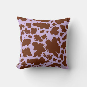 Modern Lilac Purple and Brown Cow Skin Print Throw Pillow