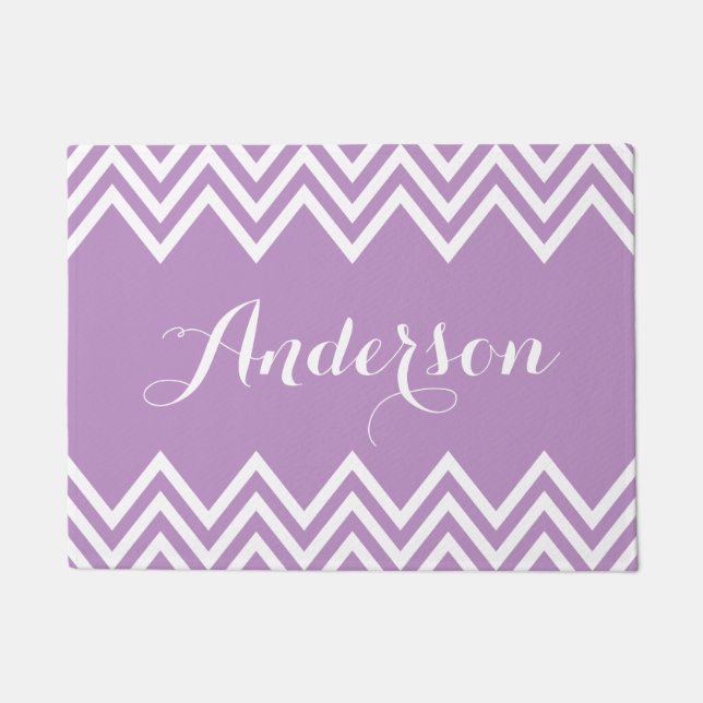 Modern Lilac Purple Chevron Custom Monogram Doormat (Front)