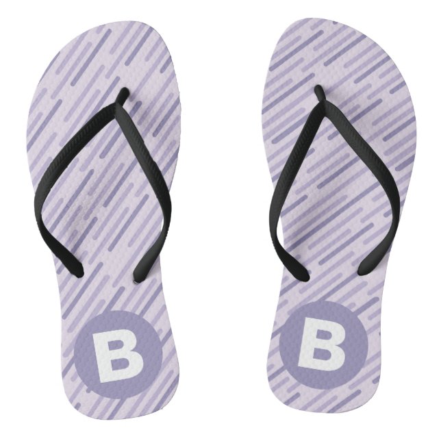 Modern Lilac Purple Diagonal Stripes Monogram Flip Flops (Footbed)