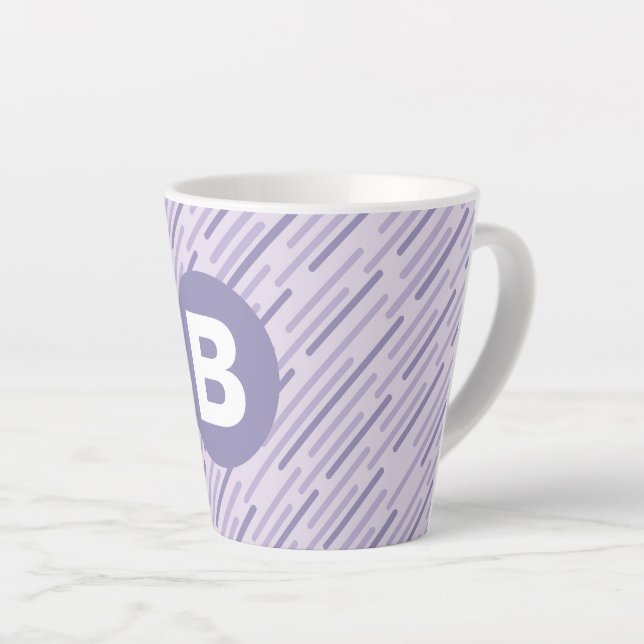 Modern Lilac Purple Diagonal Stripes Monogram Latte Mug (Right Angle)
