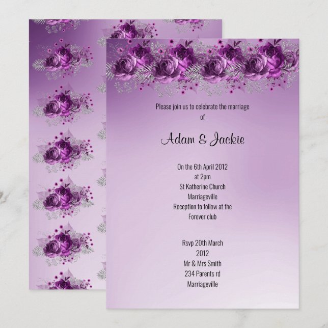 Modern Lilac Purple floral ELEGANT WEDDING Invitation (Front/Back)