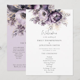Modern Lilac Purple Florals Wedding Program