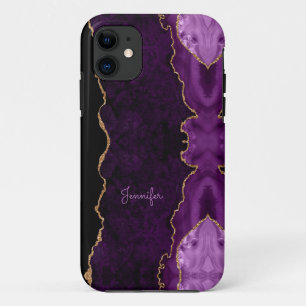 Modern Lilac Purple Gold Agate Crystal Personalize iPhone 11 Case