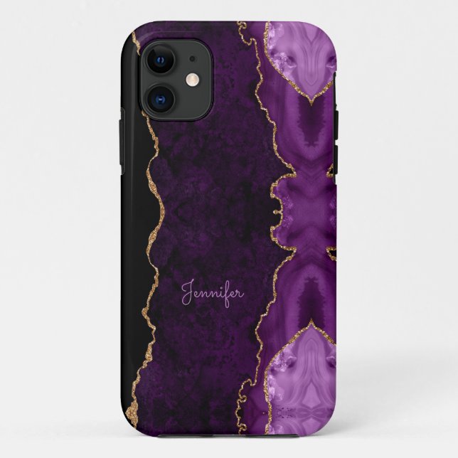 Modern Lilac Purple Gold Agate Crystal Personalize Case-Mate iPhone Case (Back)