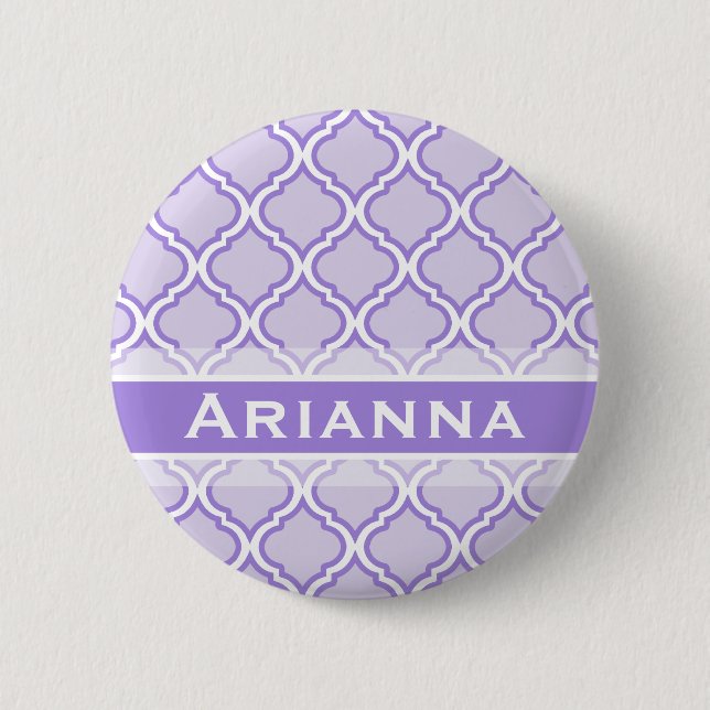 Modern Lilac Purple Moroccan Trellis 2 Inch Round Button (Front)