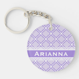 Modern Lilac Purple Moroccan Trellis Keychain
