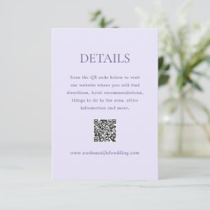 Modern Lilac QR Code Elegant Wedding Enclosure Card